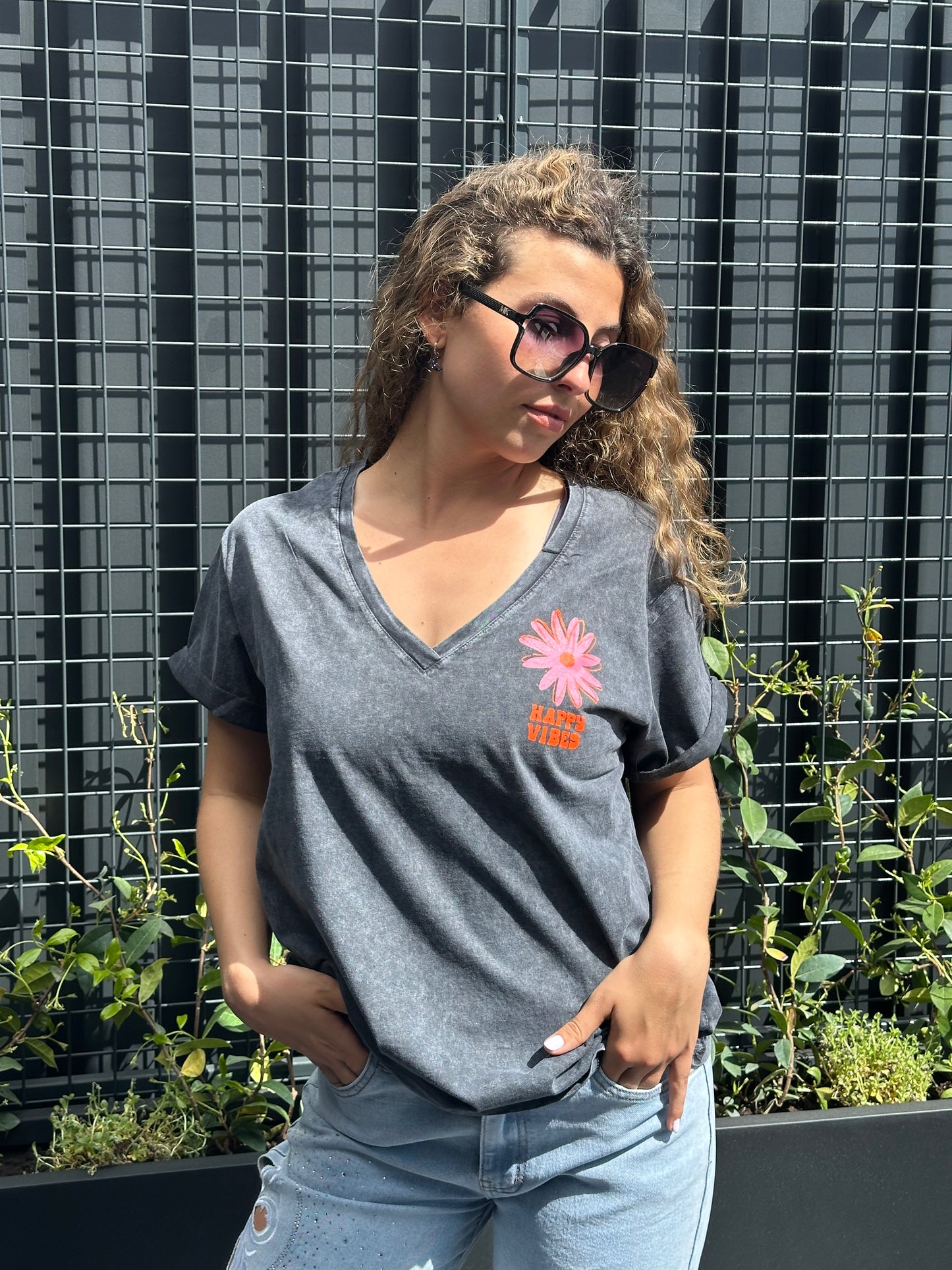 Happy Vibes T-Shirt (gris)
